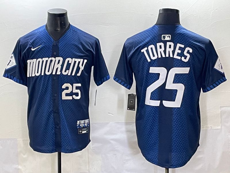Men 2025 Detroit Tigers #25 Torres Blue Nike MLB Jersey style 7152